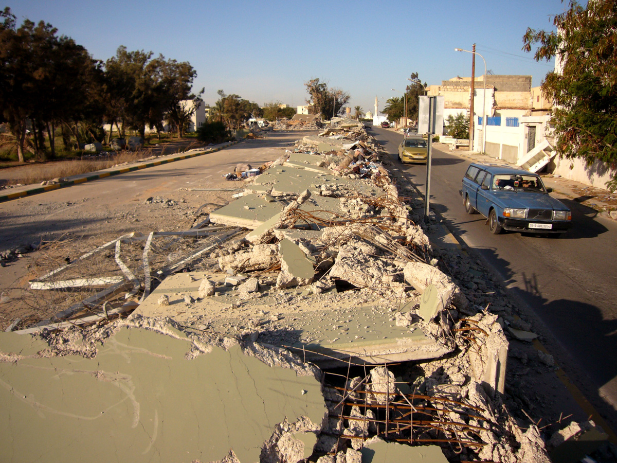 The ruined wall of Bab al-Azizia in Tripoli, once Gaddafi’s main military base.